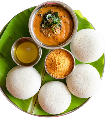 Idli with sambar, podi and ghee